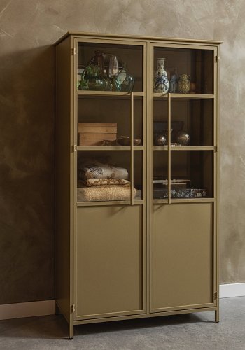 WOOOD Exhibit vitrineskab, m. 2 lger og 4 hylder - glas og khaki jern