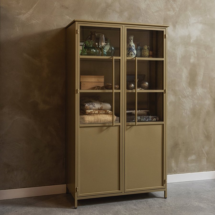 WOOOD Exhibit vitrineskab, m. 2 lger og 4 hylder - glas og khaki jern