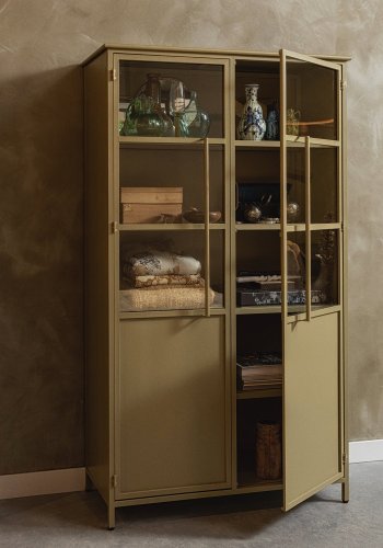 WOOOD Exhibit vitrineskab, m. 2 lger og 4 hylder - glas og khaki jern