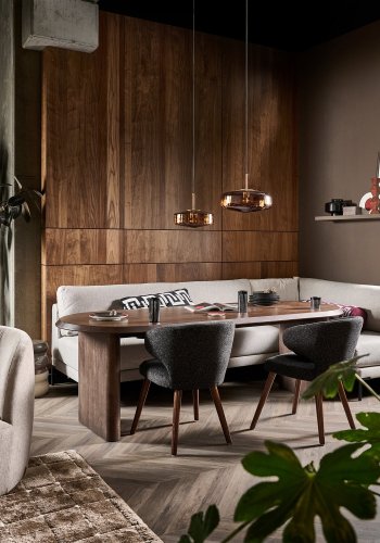 WOOOD Couple spisebnk, hjrne, hjre, m. hynder - lysegr meleret melange stof og sorte ben