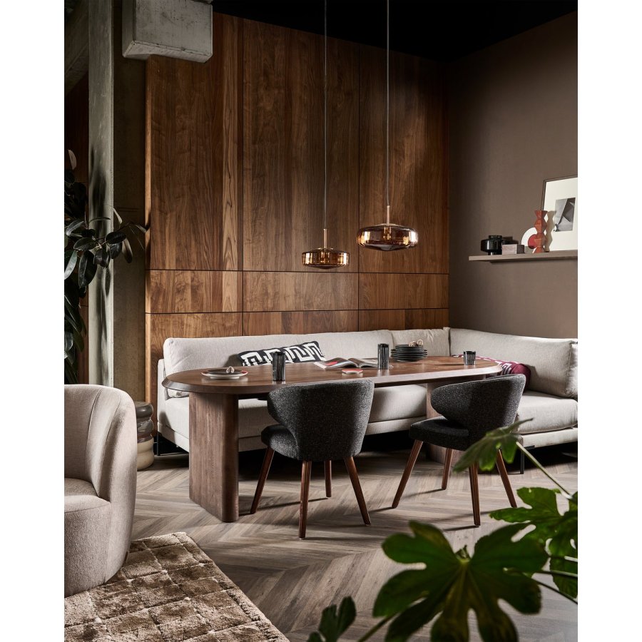 WOOOD Couple spisebnk, hjrne, hjre, m. hynder - lysegr meleret melange stof og sorte ben