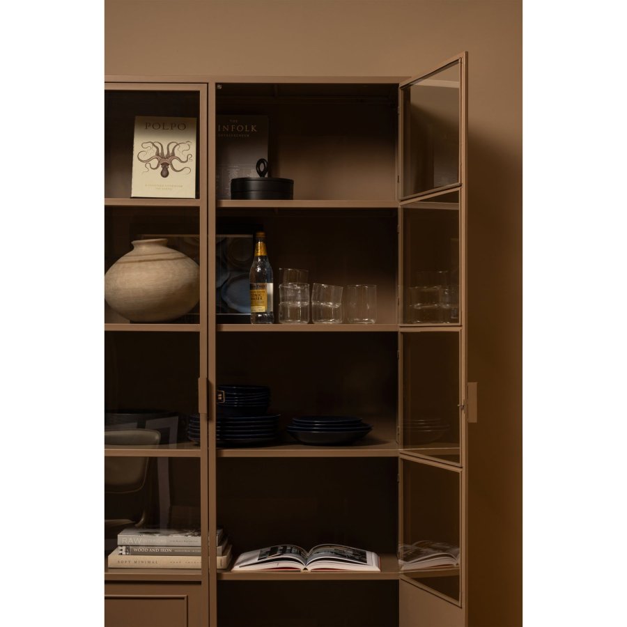 WOOOD Ronja XL vitrineskab, m. 2 lger og 4 hylder - glas og militrbrun metal