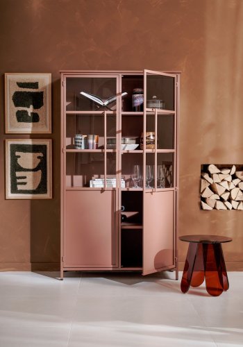 WOOOD Exhibit vitrineskab, m. 2 lger og 4 hylder - glas og brun metal