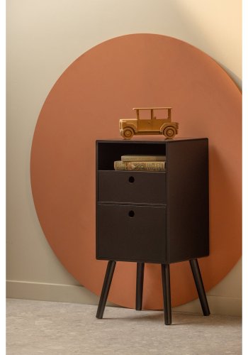 WOOOD Ozzy natbord, hjt, m. 1 bent rum og 2 skuffer - sort MDF (36x30)