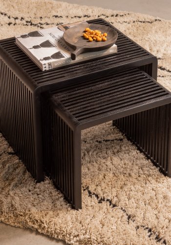 WOOOD Willa indskudsborde - sort genbrugsteak (st af 2)