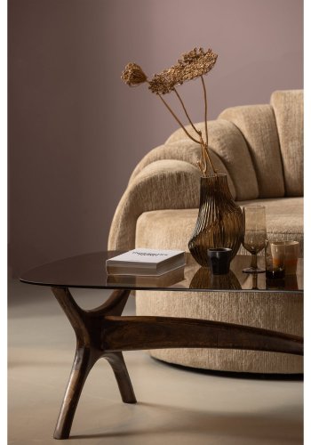 WOOOD Flash sofabord - glas og valnddefarvet mangotr (110x60)