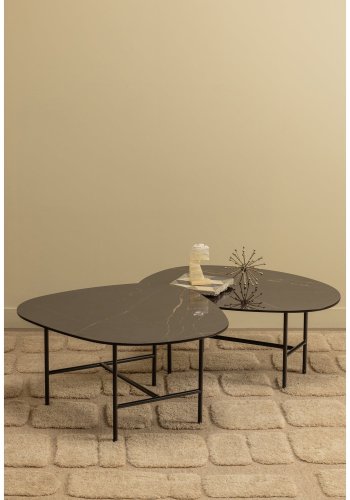 WOOOD sidebord - sort marmorlook og metal (70x70)