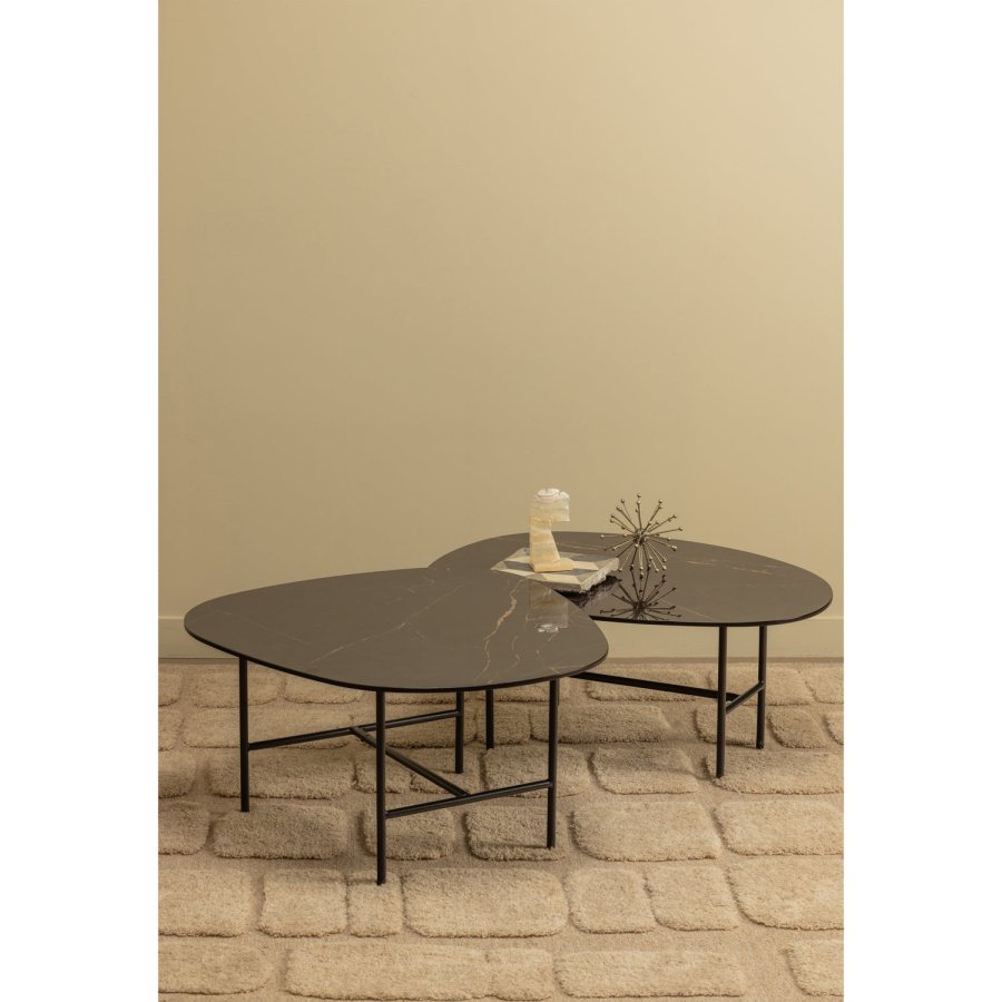 WOOOD VAJEN SOFFBORD MED MARMORLOOK BORDSKIVA SVART 70X70CM