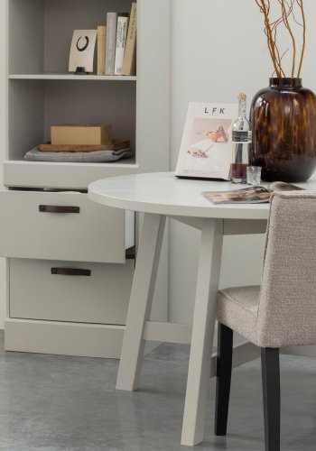 WOOOD Bold bogreol, m. 3 hylder og 2 skuffer - snehvid fyrretr