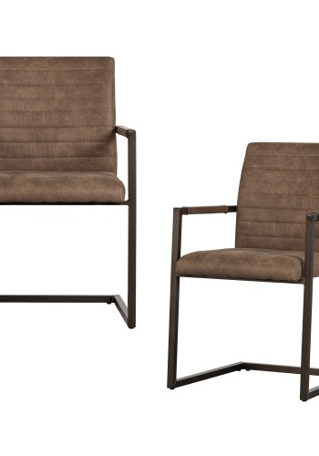 WOOOD Bas spisebordsstol, m. armln - taupe kunstig lder og sort metal