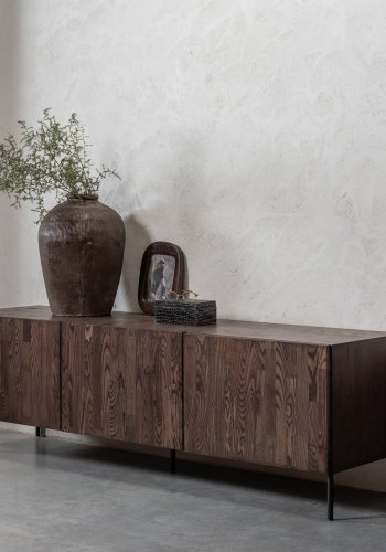 WOOOD Bono Gravure TV-bord, m. 3 lger og 3 hylder - brun asketr og metal (180x46)