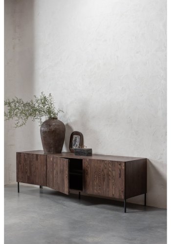 WOOOD Bono Gravure TV-bord, m. 3 lger og 3 hylder - brun asketr og metal (180x46)