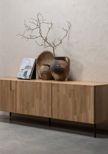 WOOOD Bono Gravure TV-bord, m. 3 lger og 3 hylder - natur egetr og metal (180x46)