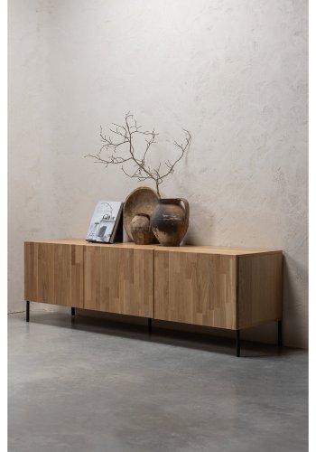WOOOD Bono Gravure TV-bord, m. 3 lger og 3 hylder - natur egetr og metal (180x46)