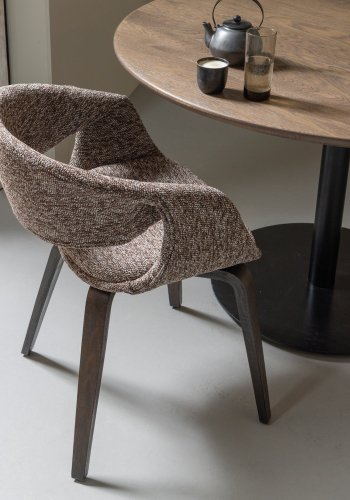 WOOOD Yossi spisebordsstol, m. armln - brun polyester og mrkebrun tr