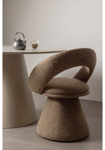 WOOOD Vinter spisebordsstol, m. armln og drejefunktion - sand melange polyester stof