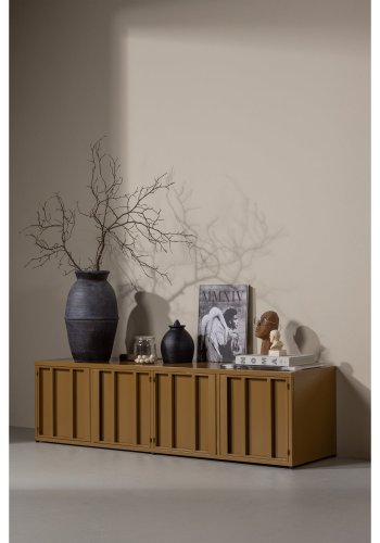 WOOOD Level TV-bord, m. 4 l�ger og hylde - honninggul metal (160x44)