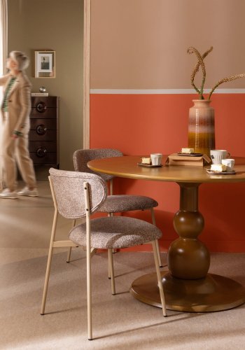 WOOOD Valor spisebordsstol - sand polyester stof og sand metal