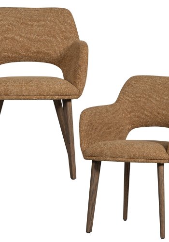 WOOOD Murat spisebordsstol, m. armln - gul polyester stof og mrkebrun tr