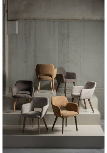 WOOOD Murat spisebordsstol, m. armln -natur polyester stof og mrkebrun tr