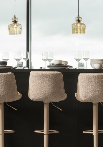 WOOOD Mrten barstol, hjdejusterbar, m. rygln og fodsttte - sand polyester stof og sand metal