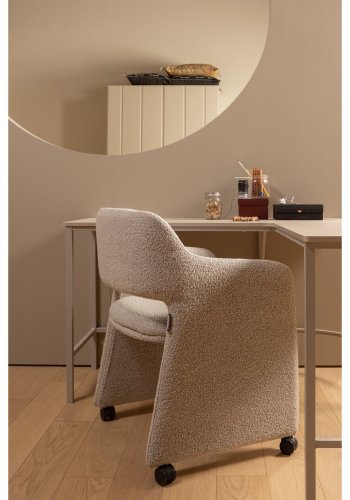 WOOOD Lyric spisebordsstol, m. armln og hjul - gr melange boucl stof