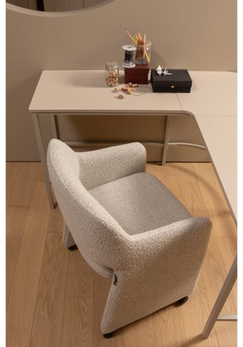 WOOOD Lyric spisebordsstol, m. armln og hjul - gr melange boucl stof