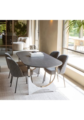 WOOOD Vogue spisebordsstol - gr og sort stribet stof og metal