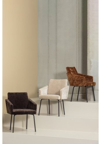 WOOOD Mount spisebordsstol, m. armln - sand 3D chenille polyester stof og metal