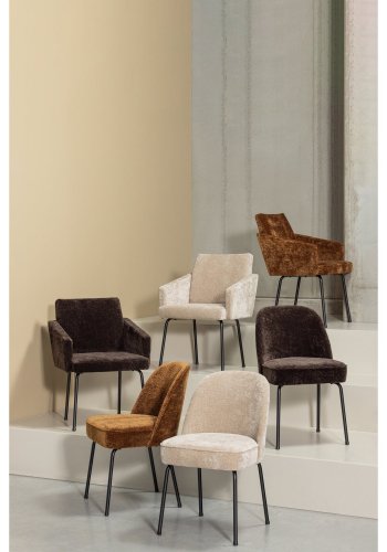 WOOOD Vogue spisebordsstol - mellembrun 3D chenille stof og metal