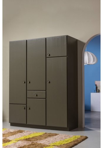 WOOOD Alfie garderobeskab, m. 6 l�ger, b�jlestang, hylder og 1 skuffe - gr�n fyrretr� (B:160)