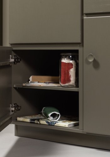 WOOOD Alfie garderobeskab, m. 4 l�ger, b�jlestang, hylder og 1 skuffe - gr�n fyrretr� (B:107)