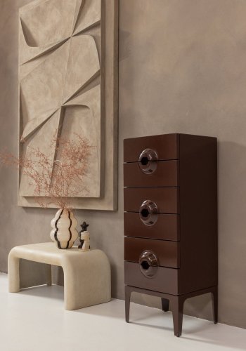 WOOOD Merge kommode, m. 6 skuffer - brun/r�d eukalyptustr� og metal