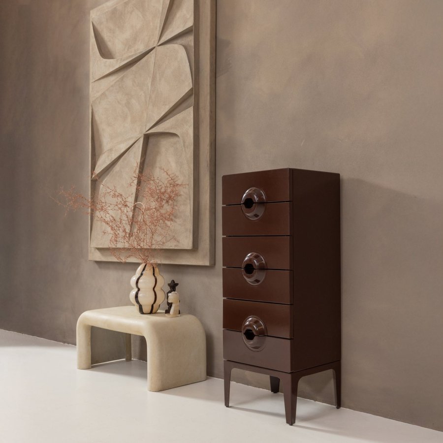 WOOOD KOMBINERET SKAB MED 6 SKUFFER TR BRUN/RD