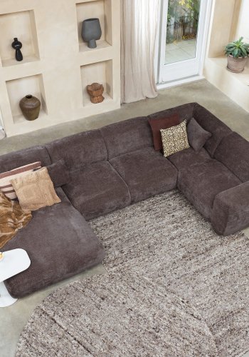 WOOOD Cloud hj�rnesofa, h�jre, m. 2 pyntepuder - varm brun chenille stof