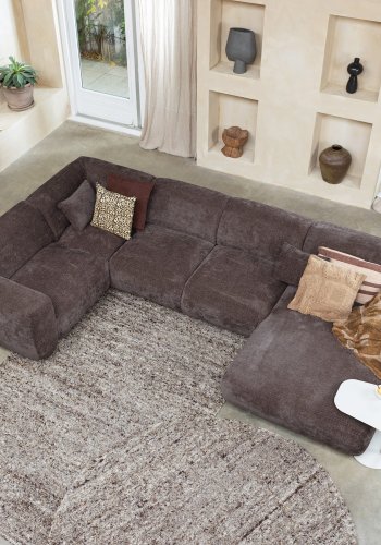 WOOOD Cloud hj�rnesofa, venstre, m. 2 pyntepuder - varm brun chenille stof