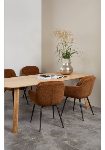 WOOOD Runa spisebordsstol, m. armln - karamel brun/gul chenille stof og sort metal