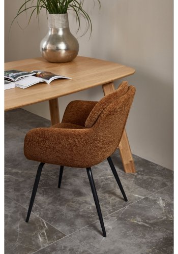 WOOOD Runa spisebordsstol, m. armln - karamel brun/gul chenille stof og sort metal