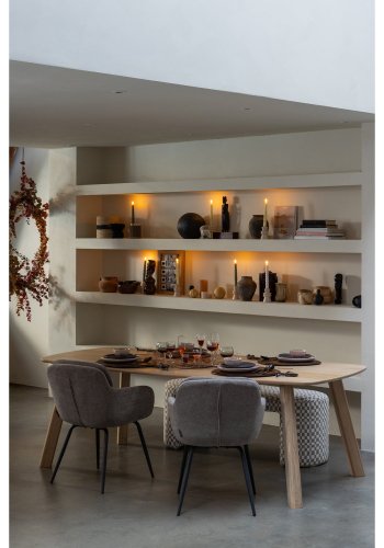 WOOOD Runa spisebordsstol, m. armln - mrk sand chenille stof og sort metal