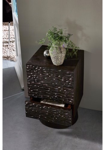 WOOOD Crumble natbord, m. 3 skuffer - m�rkebrun mangotr� (40x37)