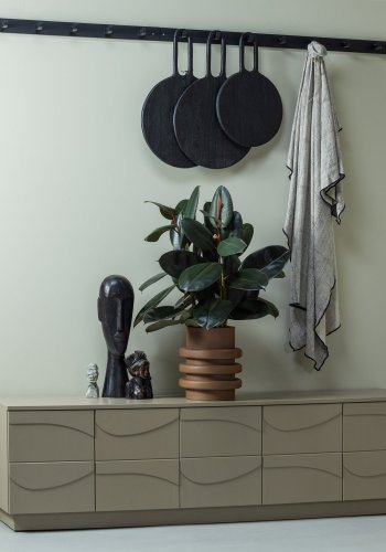 WOOOD Teo TV-bord, m. 5 l�ger og hylder - mudder brun fyrretr�