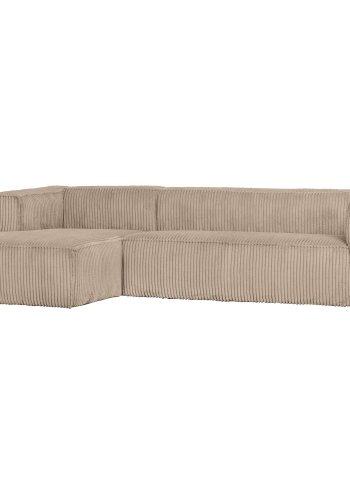 WOOOD BEAN HJRNESOFA VENSTRE RIBBET STOF TRAVERTIN