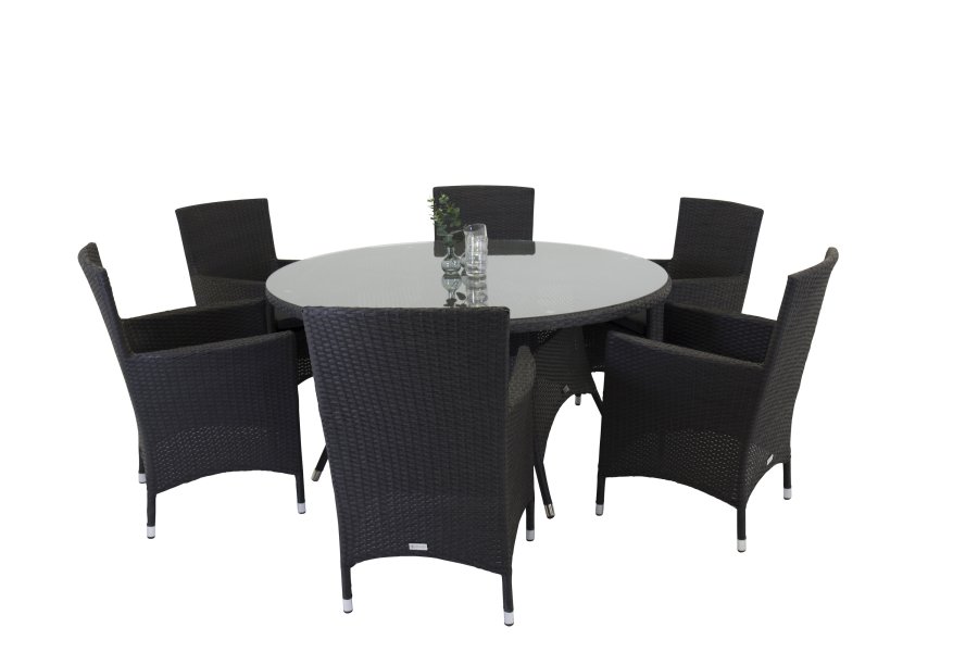 VENTURE DESIGN Malin hagestol med armlener og gr� stoffpute - sort rotting og aluminium