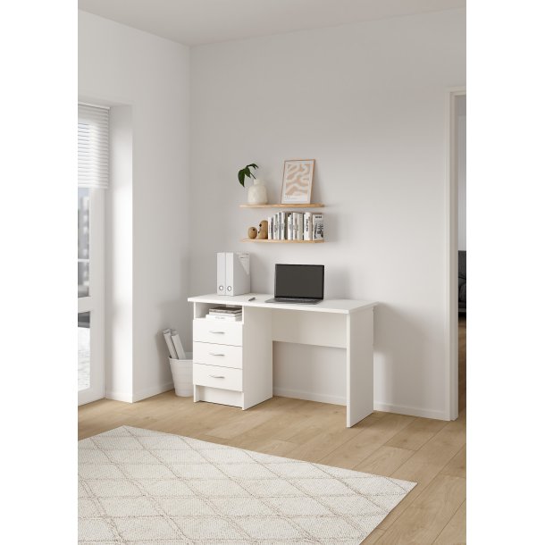 Function Plus skrivebord - Hvidt tr�, m. 3 skuffer