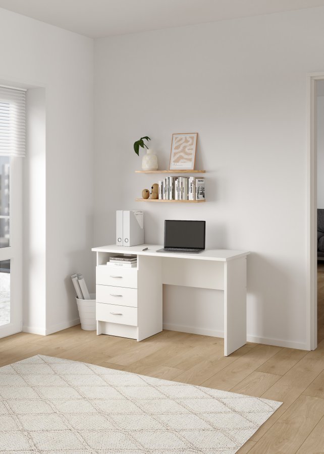 TVILUM function plus skrivebord rektangul�rt hvid laminat 3 skuffer