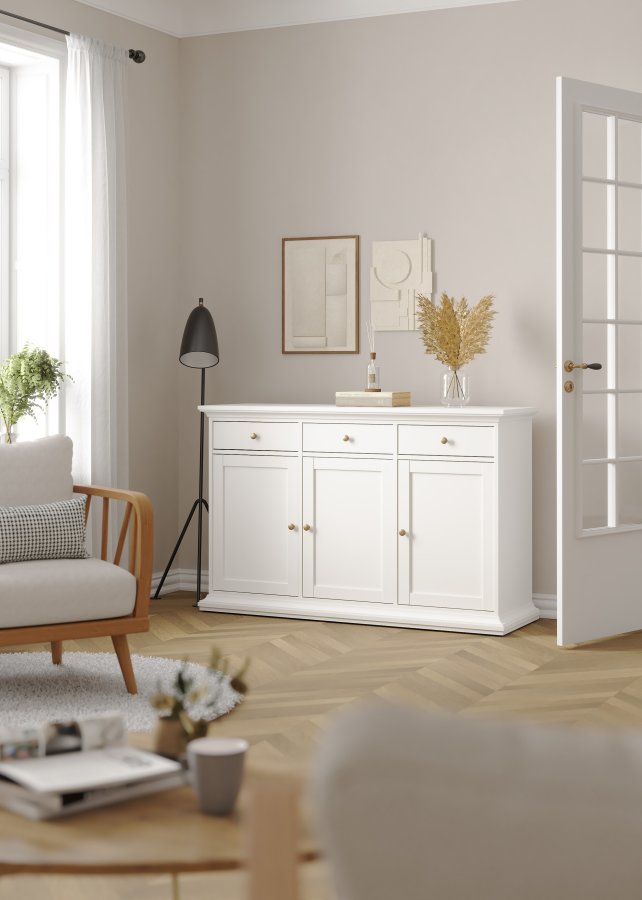 TVILUM paris sk�nk - hvidt tr�, 3 skuffer og l�ger