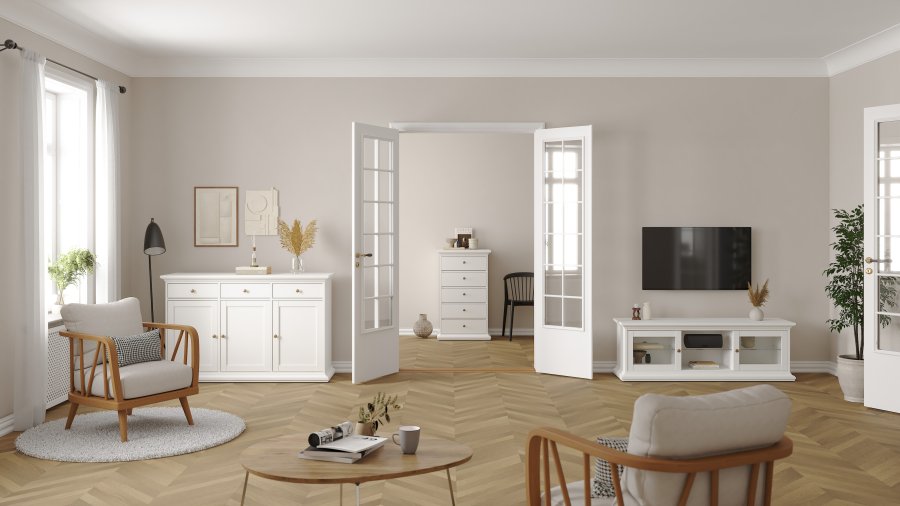 TVILUM paris sk�nk - hvidt tr�, 3 skuffer og l�ger