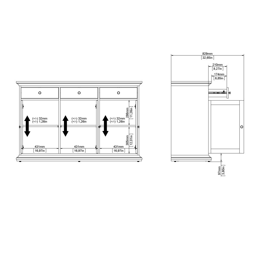 TVILUM paris sk�nk - hvidt tr�, 3 skuffer og l�ger