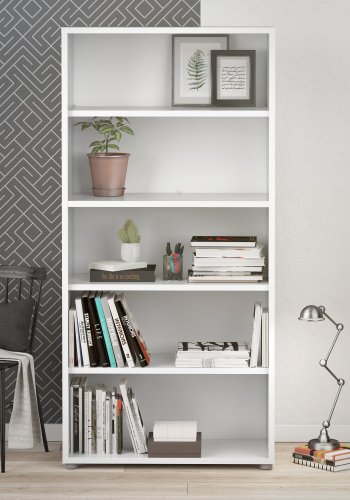 TVILUM Prima reol - laminat, hvit/antrasitt/sort, 4 hyller