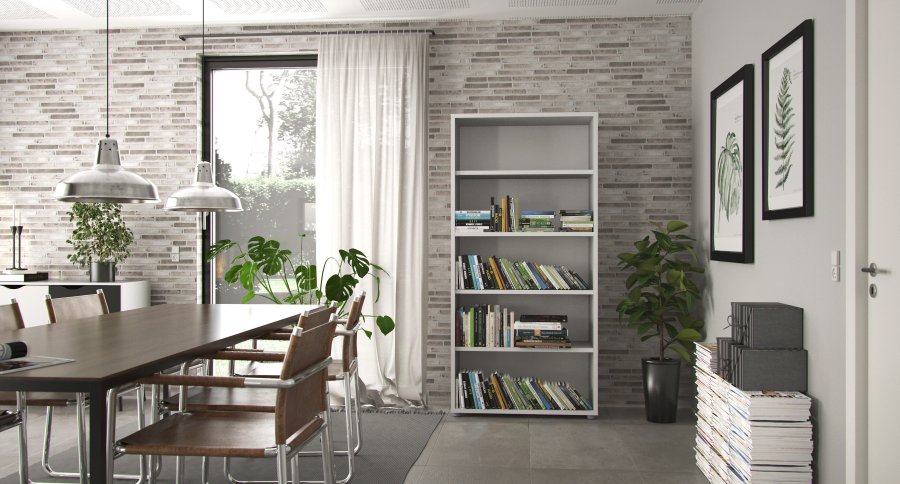 TVILUM Prima reol - laminat, hvit/antrasitt/sort, 4 hyller